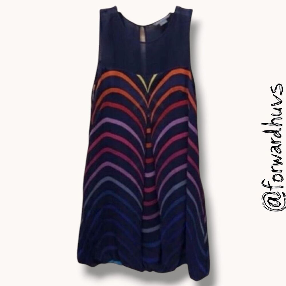 Armani Exchange 100% Silk Shift Dress Chevron Stripe Multicolor P0 XXS